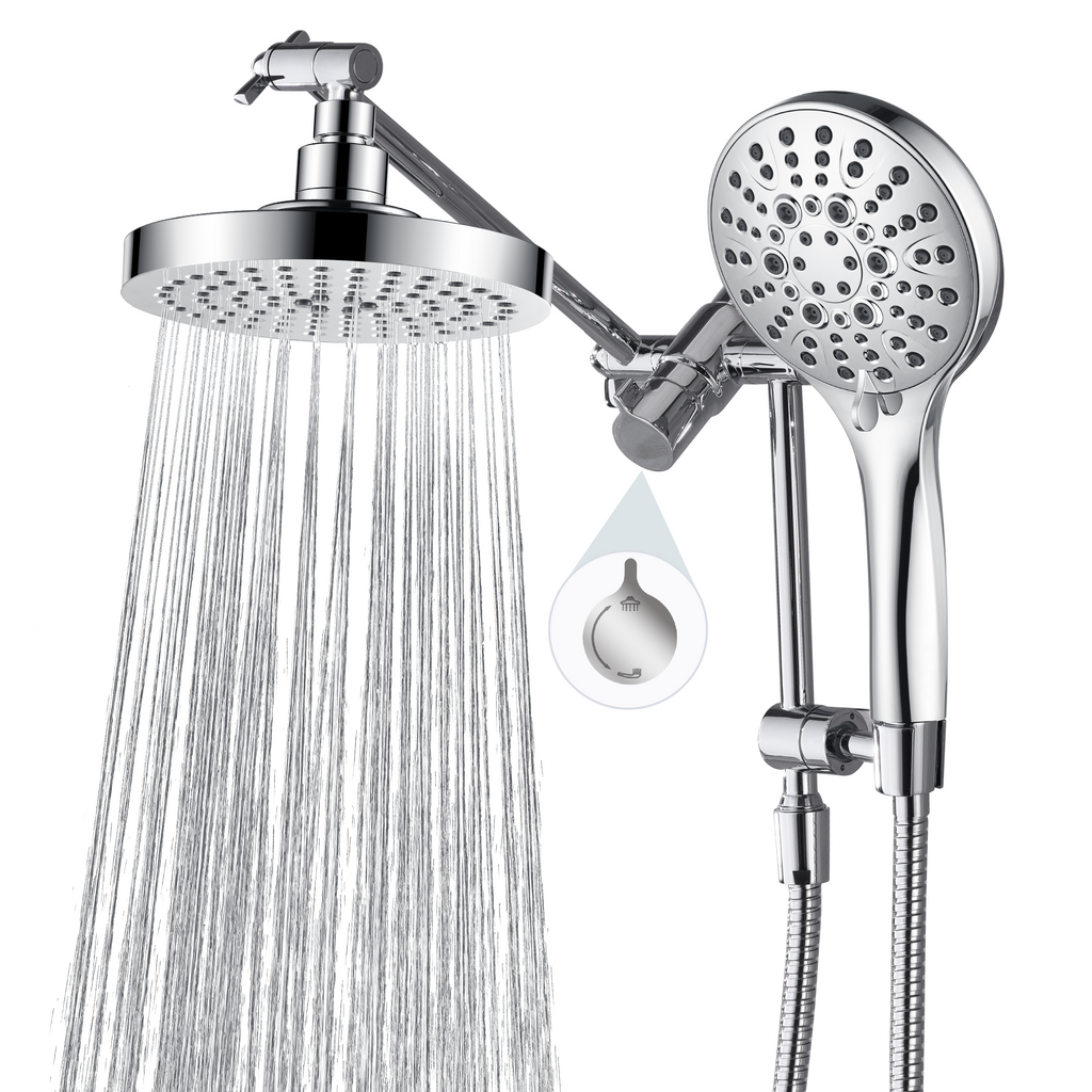 Dual Shower Head with Adjustable Extension Arm, 3-Way Diverter and Hose