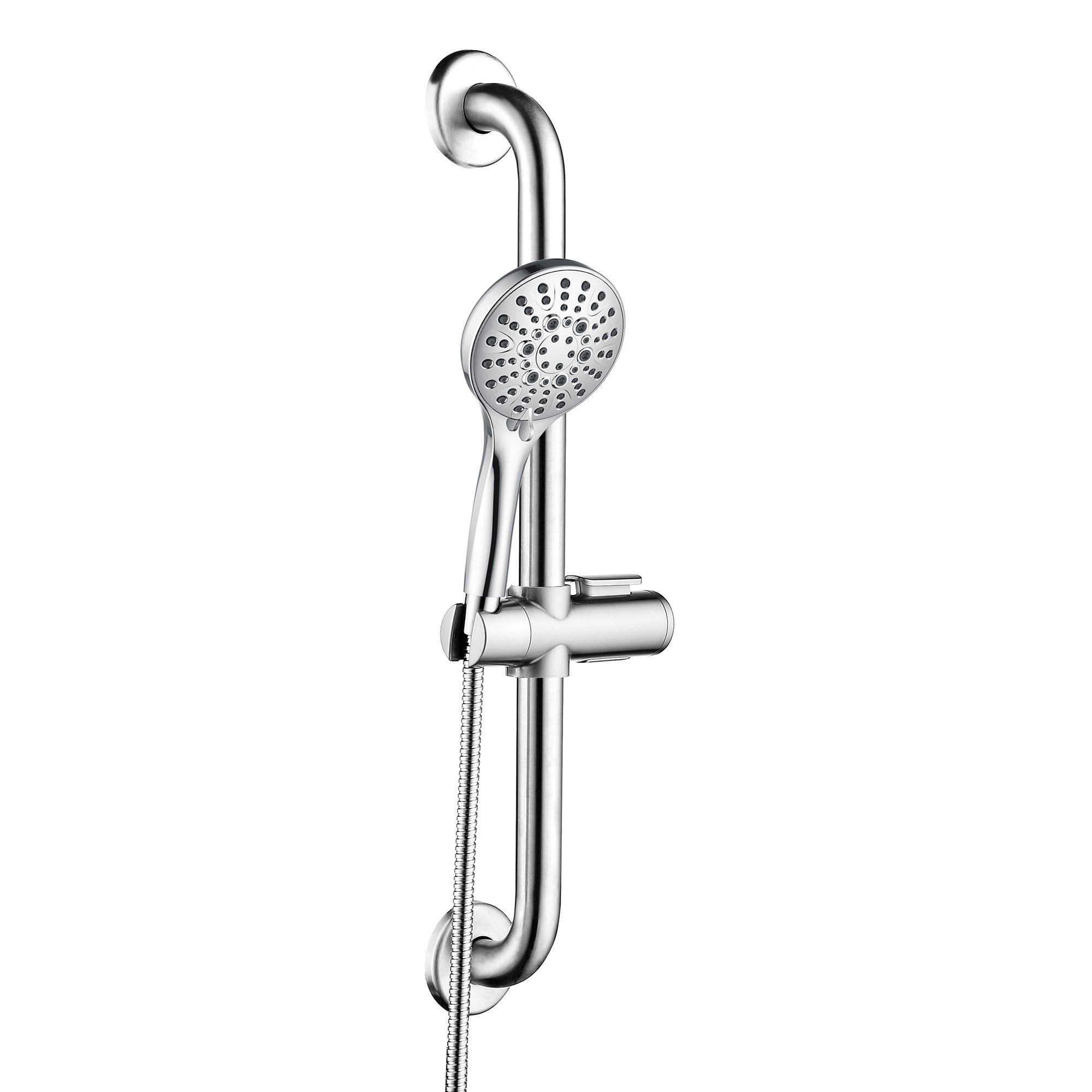 Stainless Steel Slide Bar Grab Rail Set Ada compliant Includes Handheld Shower Head and 79'' Hose
