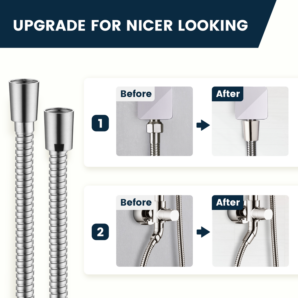 BRIGHT SHOWERS 118-Inch Extra Long Stainless Steel Shower Hose with Brass Connectors – Polished Chrome