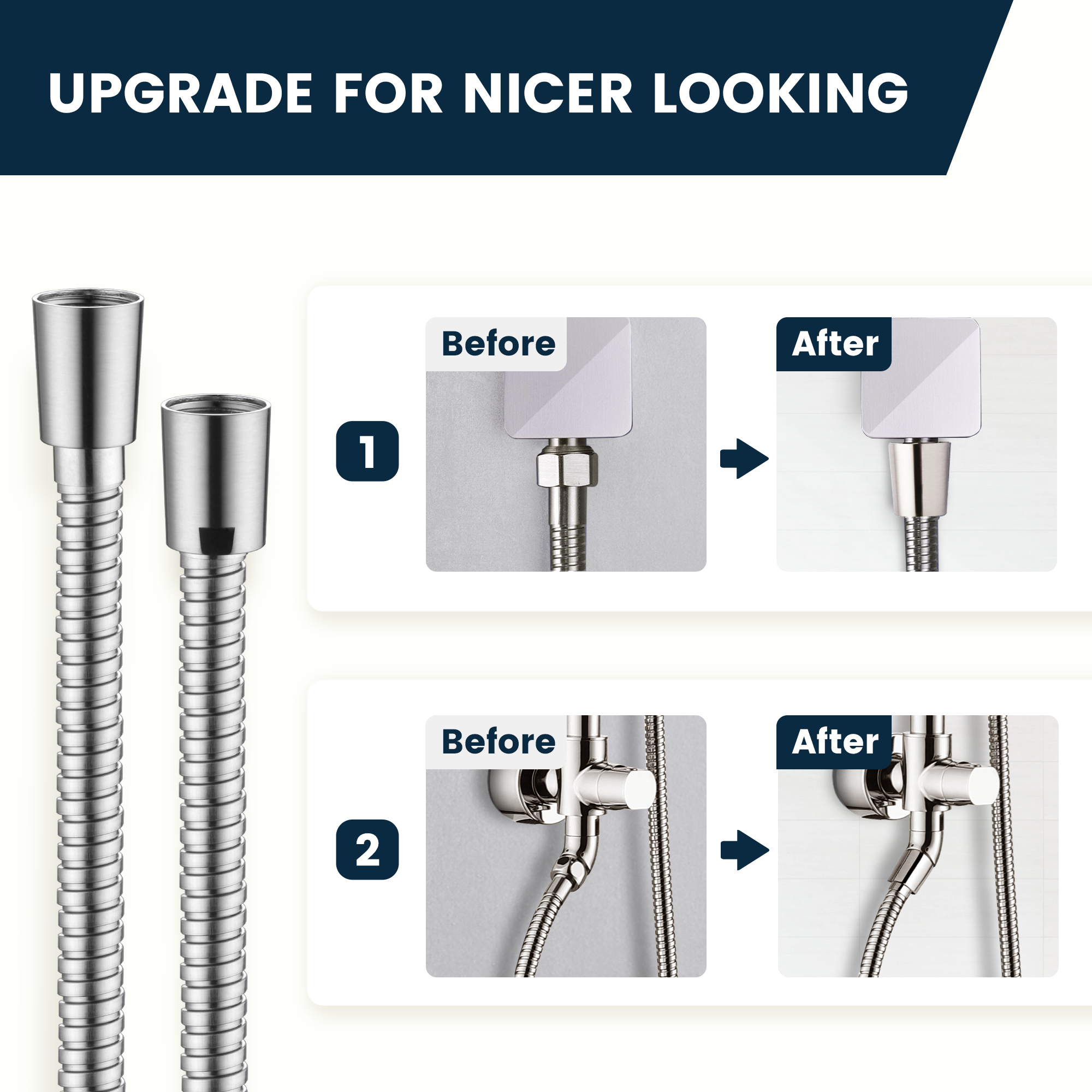 BRIGHT SHOWERS 118-Inch Extra Long Stainless Steel Shower Hose with Brass Connectors – Polished Chrome