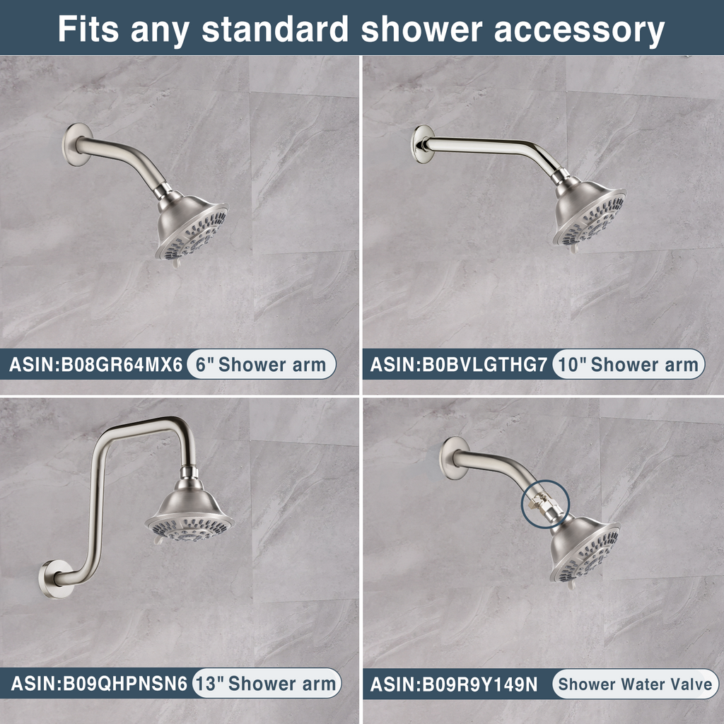 High Pressure 5-Spray Fixed Shower Head, Angle Adjustable