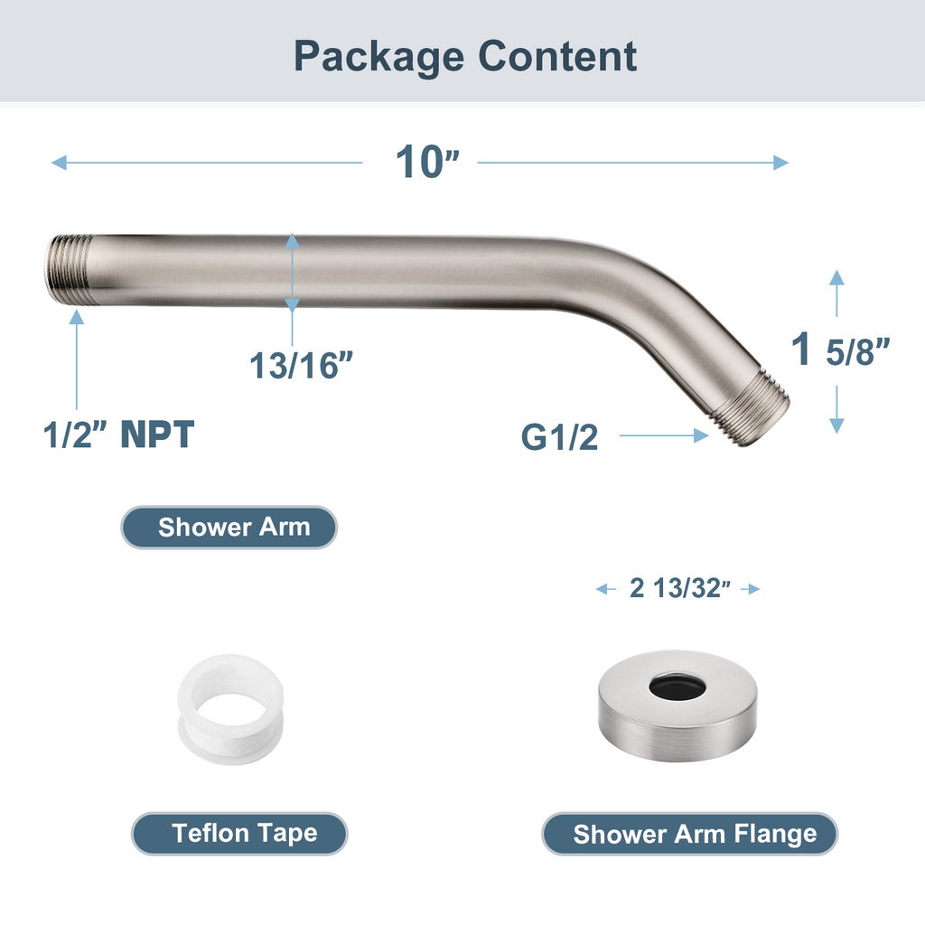 BRIGHT SHOWERS 10 Inch Solid Brass Shower Head Extension Arm, Wall Mounted Shower Pipe Arm
