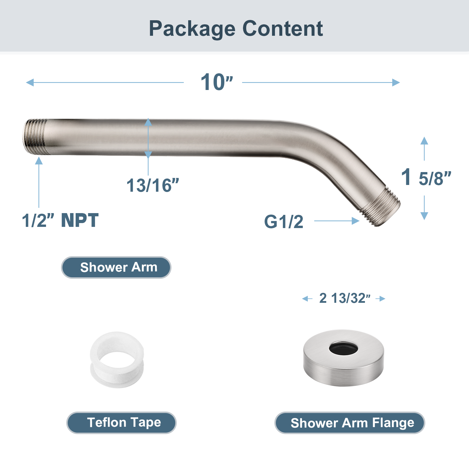 BRIGHT SHOWERS 10 Inch Solid Brass Shower Head Extension Arm, Wall Mounted Shower Pipe Arm