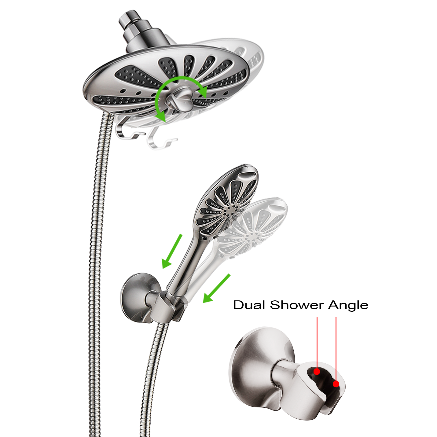 Shower Heads Combo - Rain Shower Head and Handheld Shower Head with Hose and Suction Holder