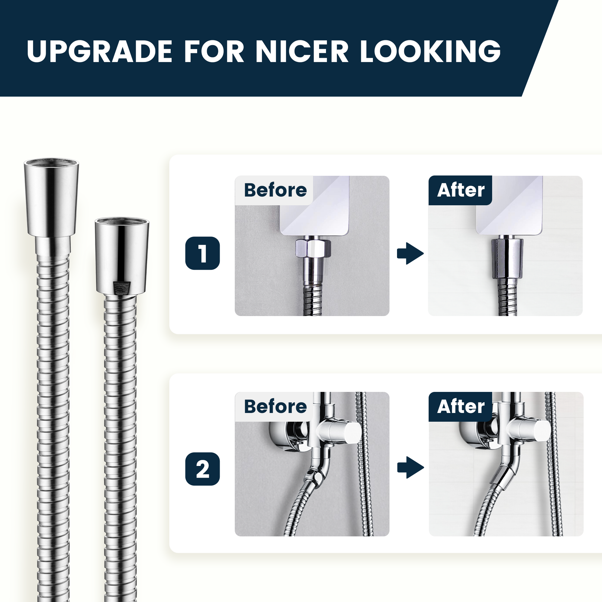 BRIGHT SHOWERS 118-Inch Extra Long Stainless Steel Shower Hose with Brass Connectors – Polished Chrome