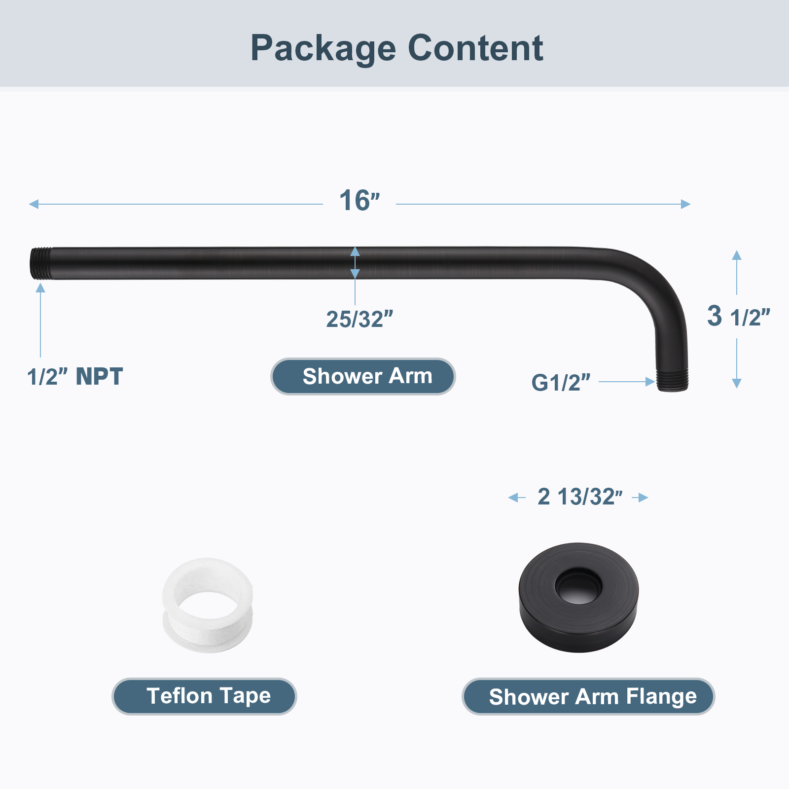 16 Inch Shower Head Extension Arm, Stainless Steel Rainfall Shower Head Pipe Arm