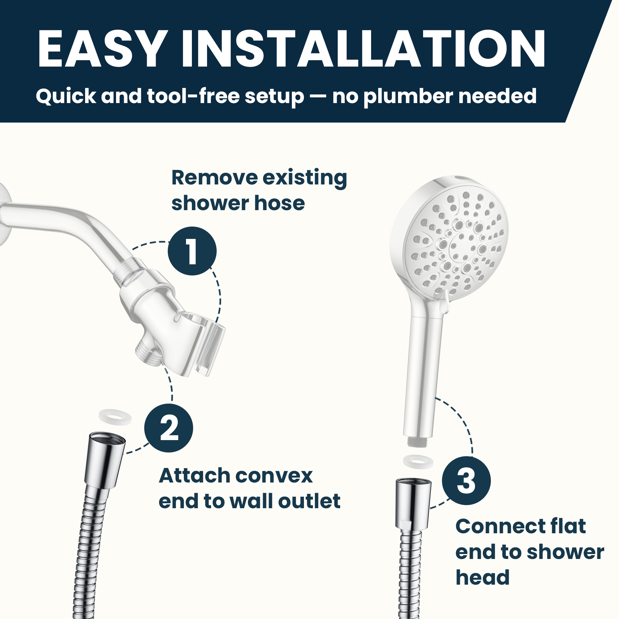 BRIGHT SHOWERS 118-Inch Extra Long Stainless Steel Shower Hose with Brass Connectors – Polished Chrome