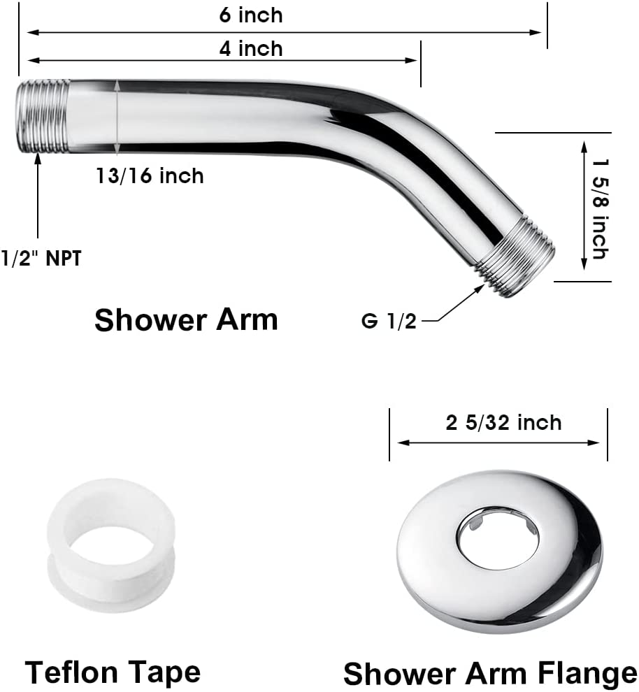 6 Inch Brass Shower Arm for Wall Mount Fixed and Handheld Shower Head, UPC:855738008794