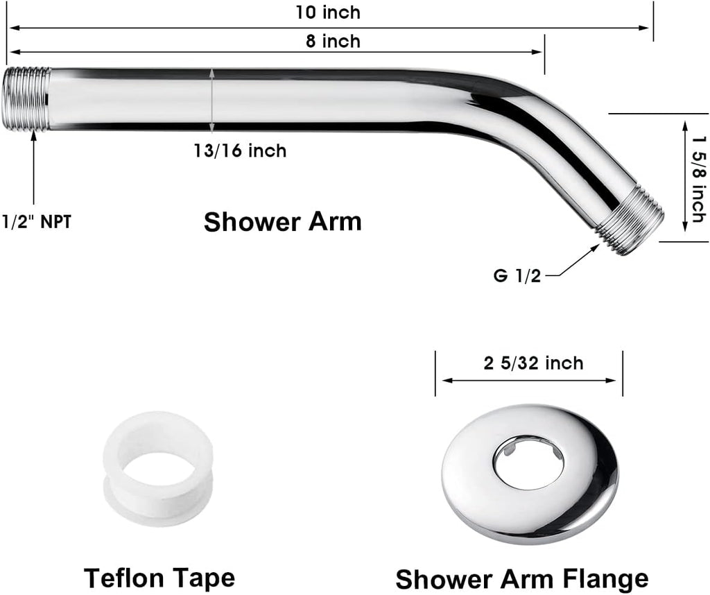 BRIGHT SHOWERS 10 Inch Solid Brass Shower Head Extension Arm, Wall Mounted Shower Pipe Arm