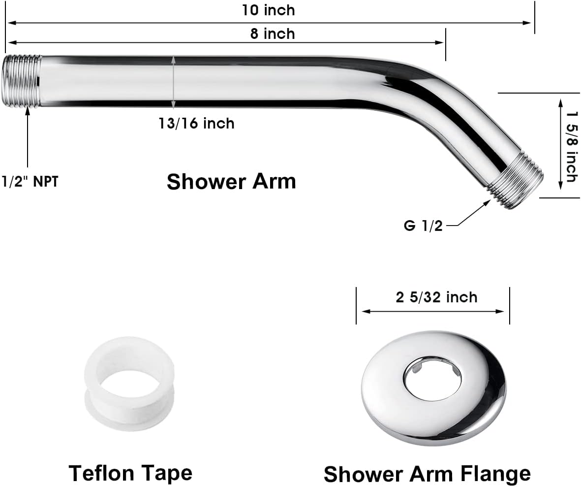 BRIGHT SHOWERS 10 Inch Solid Brass Shower Head Extension Arm, Wall Mounted Shower Pipe Arm