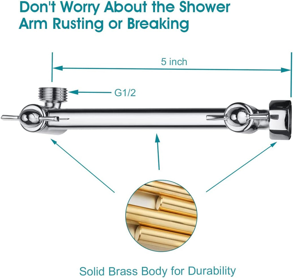 5 Inch Solid Brass Shower Arm Extender, Height & Angle Adjustable