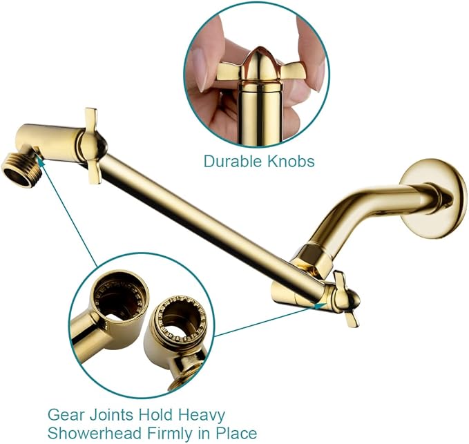 Brass Shower Head Extension Arm, Height & Angle Adjustable,10 Inch