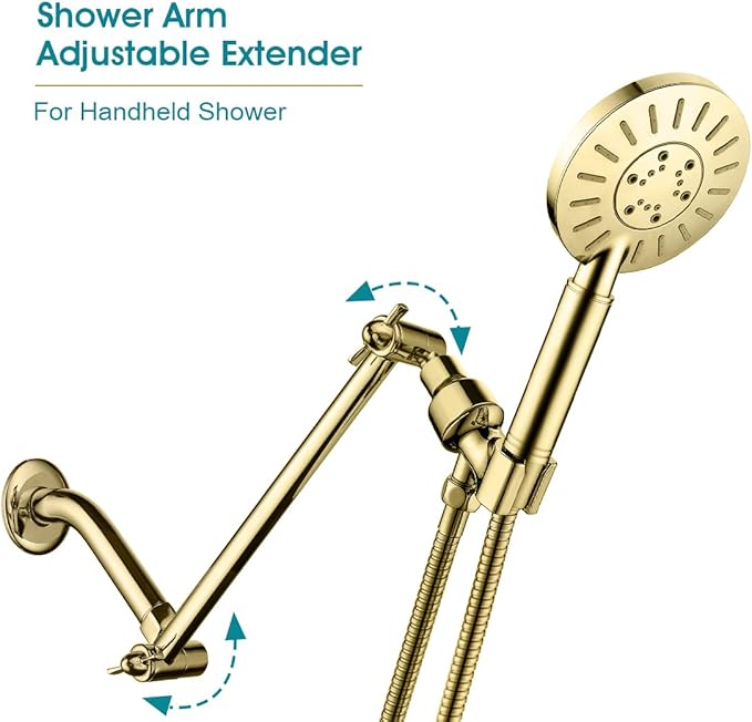 Brass Shower Head Extension Arm, Height & Angle Adjustable,10 Inch