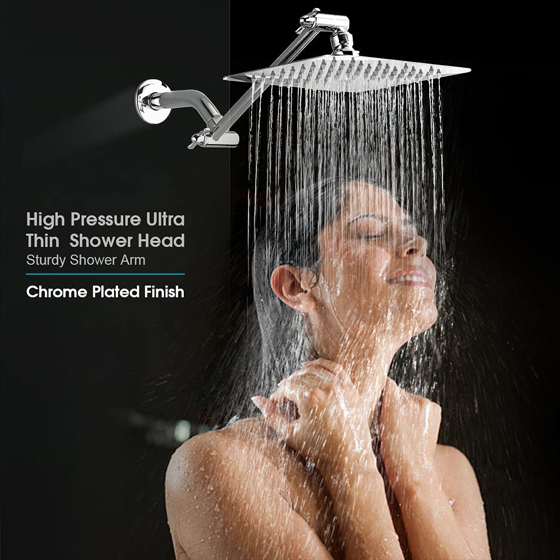 8 Inch High Pressure Rainfall Showerhead with 10 Inch Adjustable Extension Arm