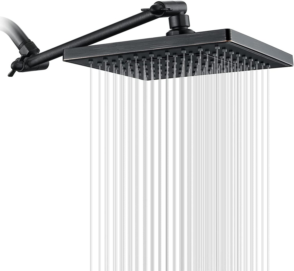 Bright Showers Rain Shower Head with 10 Inch Adjustable Extension Arm, 8 Inch Square Showerhead