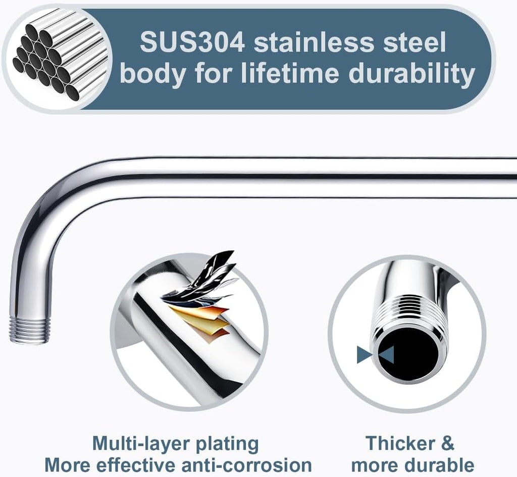16 Inch Shower Head Extension Arm, Stainless Steel Rainfall Shower Head Pipe Arm
