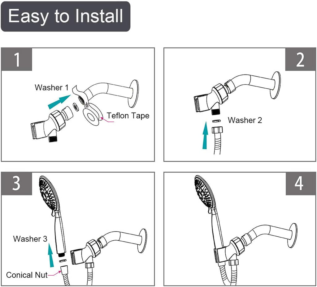 High Pressure Handheld Shower Head with Hose and Adjustable Shower Arm Mount