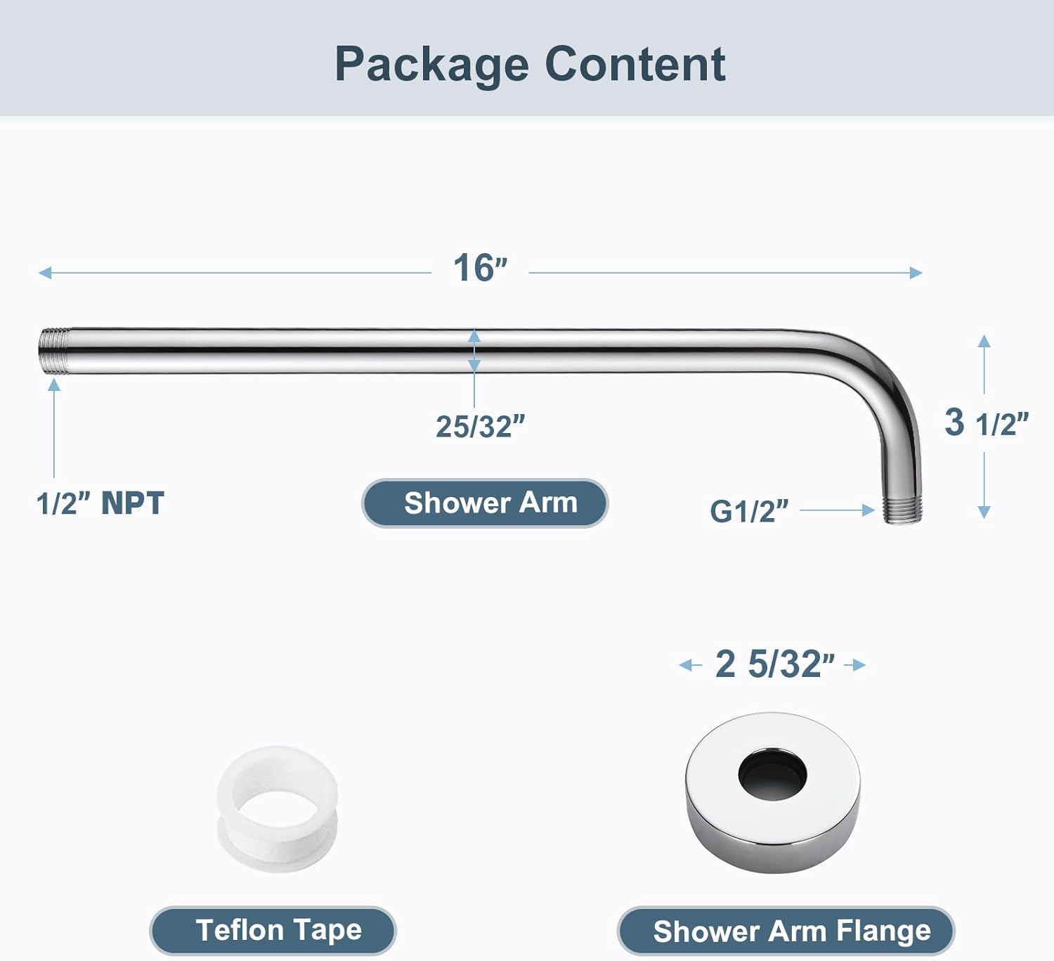 16 Inch Shower Head Extension Arm, Stainless Steel Rainfall Shower Head Pipe Arm