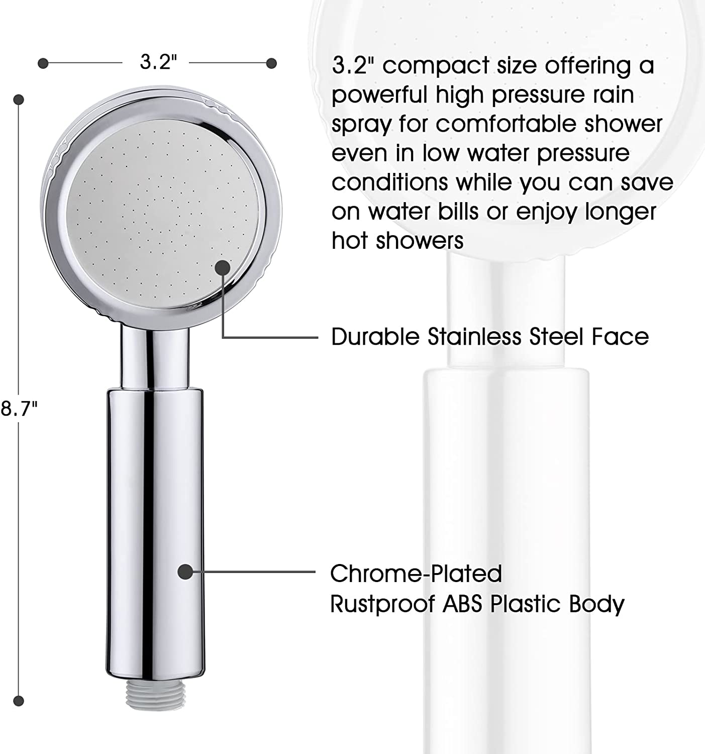 High Pressure Handheld Shower Head Kit, Handheld Shower with 60 Inch Hose and Bracket