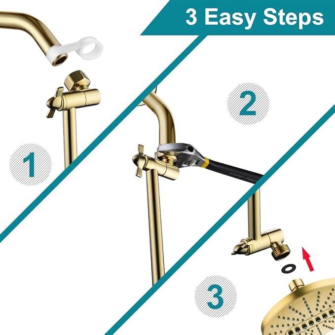 Brass Shower Head Extension Arm, Height & Angle Adjustable,10 Inch