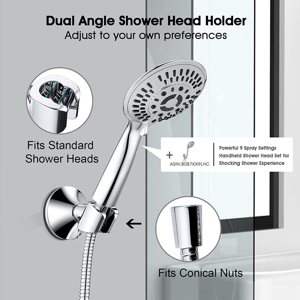 Handheld Shower Head Holder with Dual Angle Positions, Wall Suction Bracket