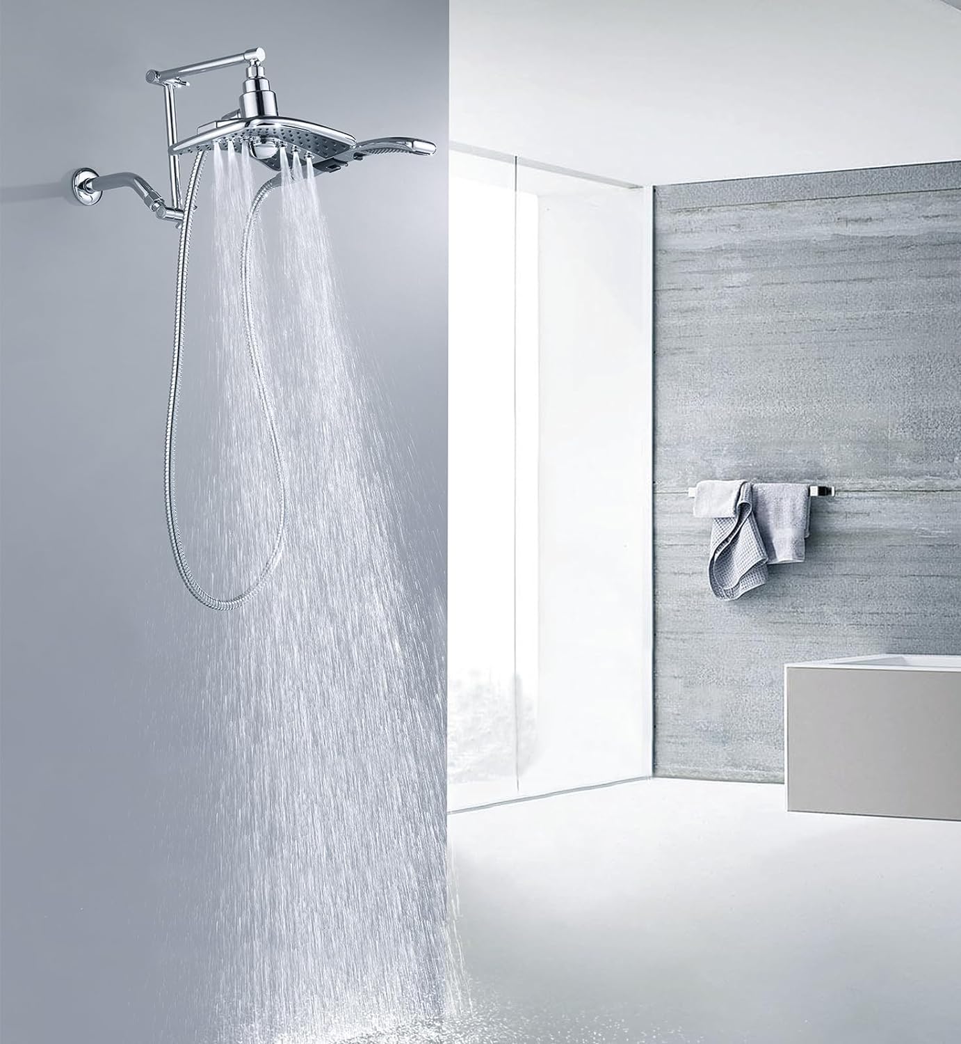 14 Inch Shower Arm Extender for Rain and Handheld Shower Head, Height & Angle Adjustable