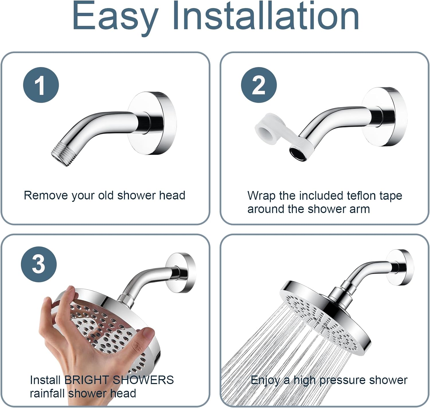 High Pressure 6 Inch Rainfall Shower Head with 2 Spray Settings, Adjustable Angle