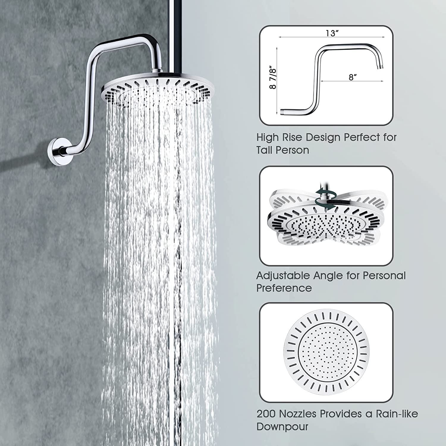 Bright Showers 9-Spray Shower Faucet Set -Shower Head with High Rise Arm, Handheld Head with Valve and Trim Kit