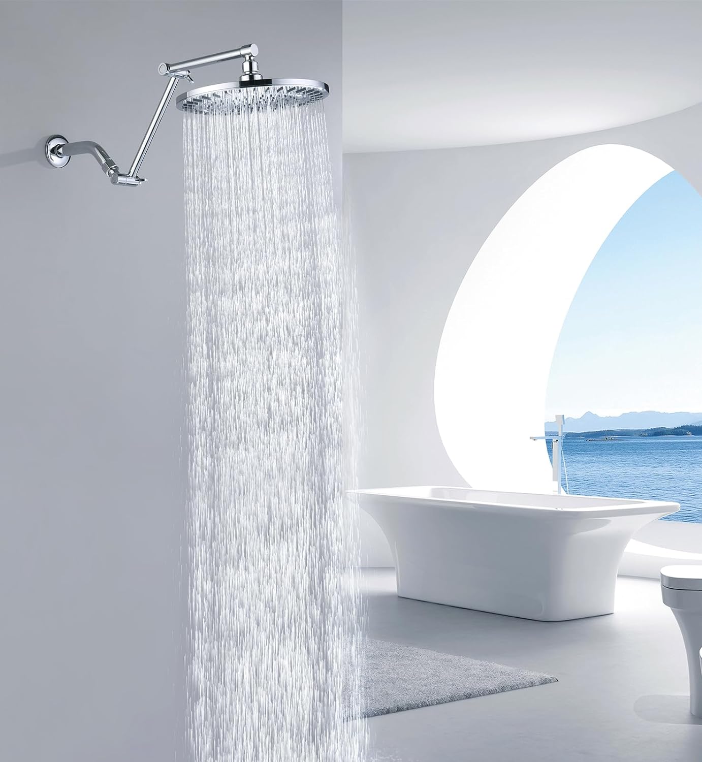 14 Inch Shower Arm Extender for Rain and Handheld Shower Head, Height & Angle Adjustable