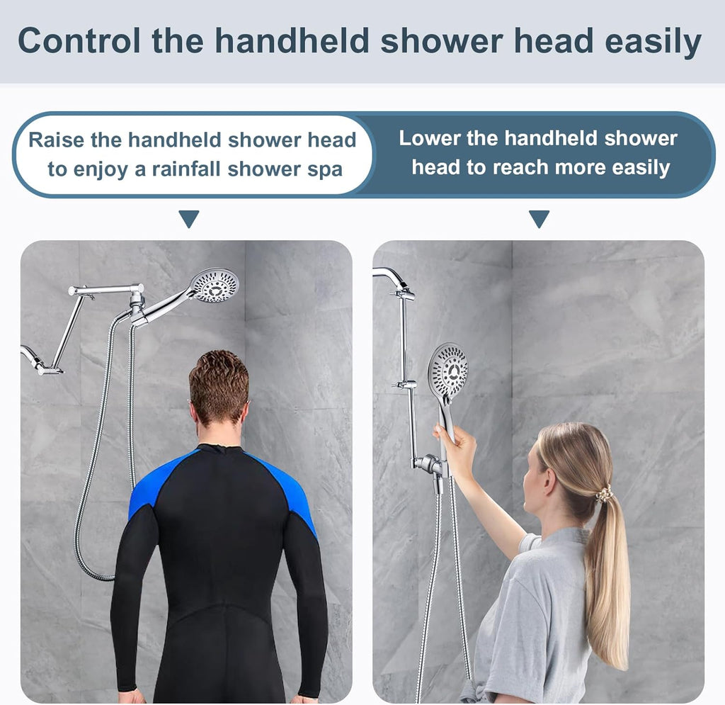14 Inch Shower Arm Extender for Rain and Handheld Shower Head, Height & Angle Adjustable