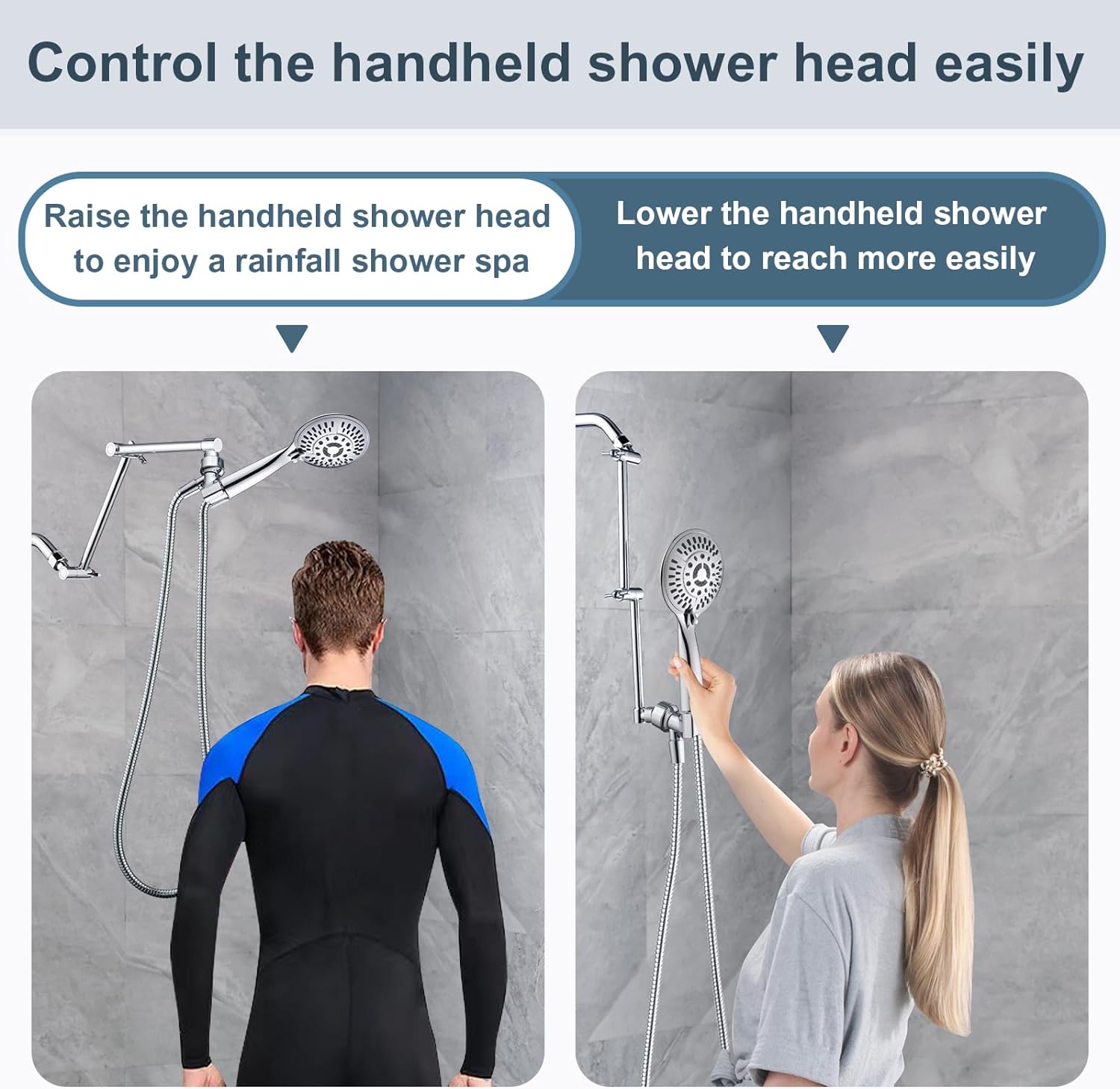 14 Inch Shower Arm Extender for Rain and Handheld Shower Head, Height & Angle Adjustable