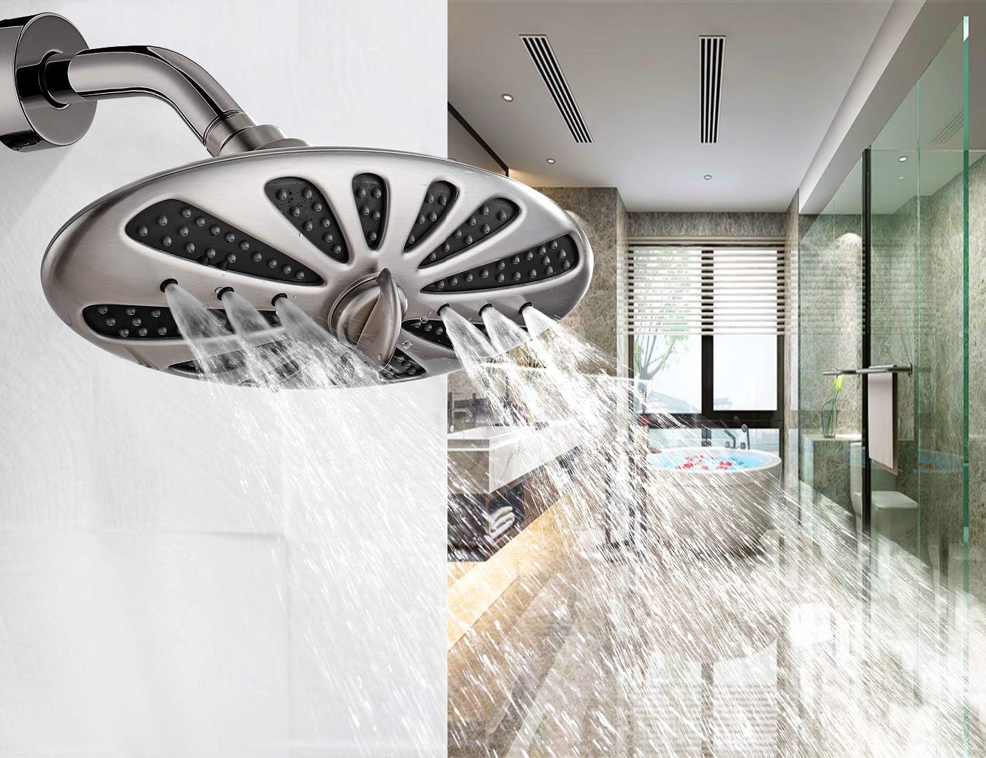 Rain Shower Head with Adjustable Brass Swivel Ball Joint, 2-Spray