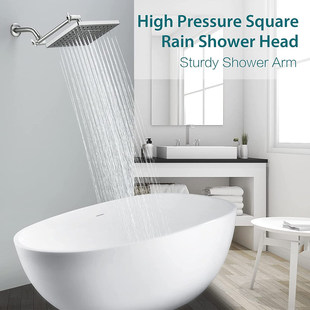 Bright Showers Rain Shower Head with 10 Inch Adjustable Extension Arm, 8 Inch Square Showerhead