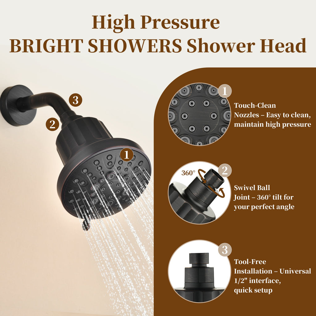 Bright Showers High Pressure Shower Head with 8 Spray Settings and 360° Adjustable Swivel Joint