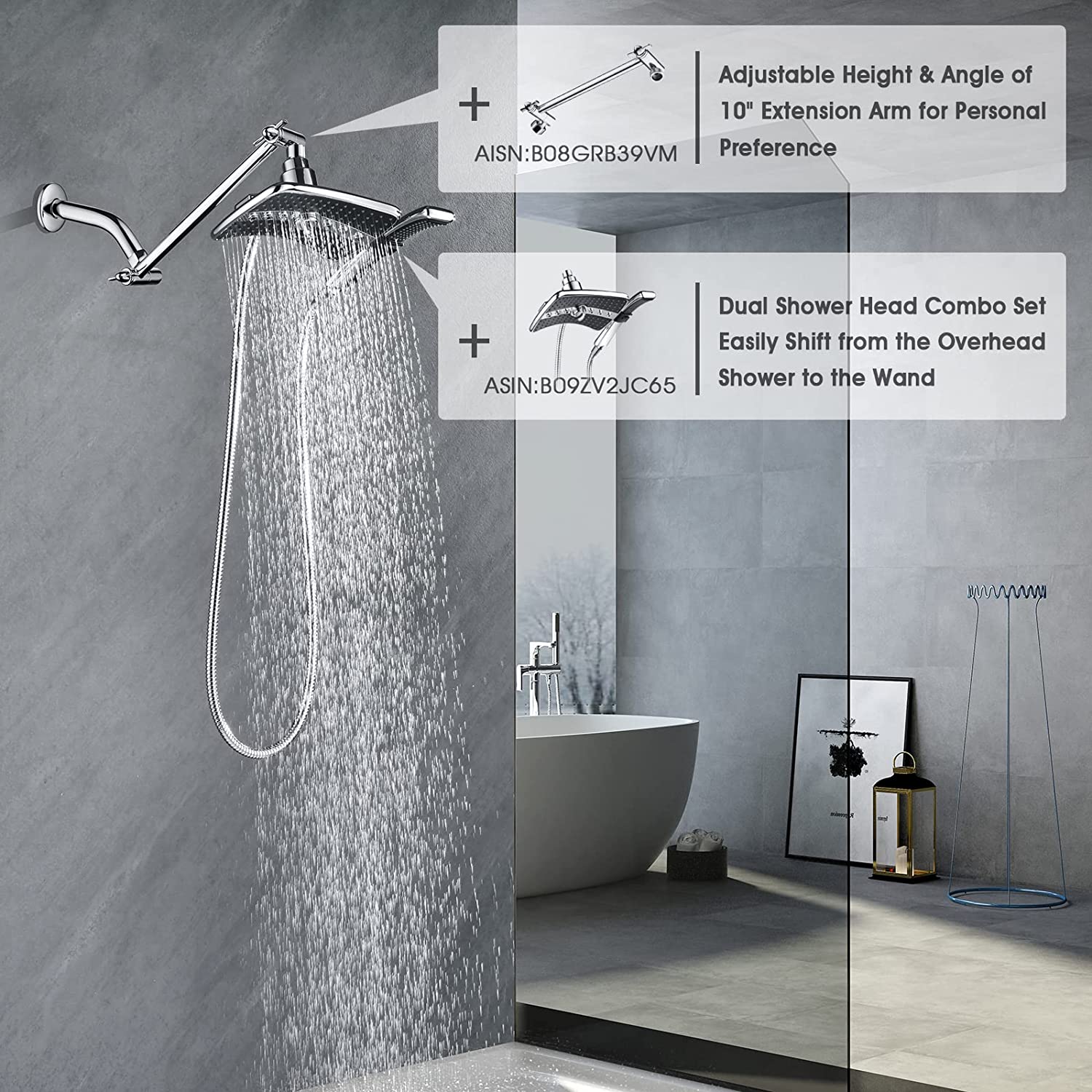 6 Inch Brass Shower Arm for Wall Mount Fixed and Handheld Shower Head, UPC:855738008794