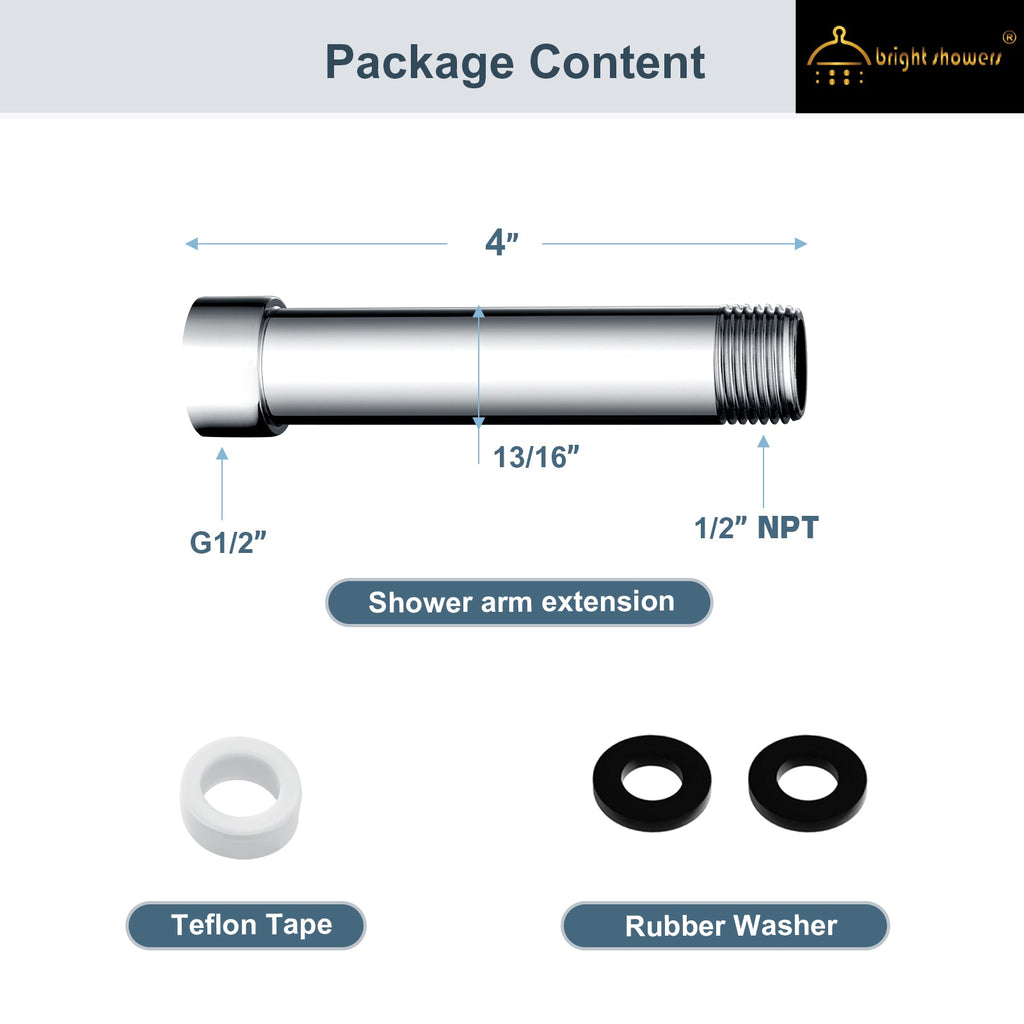 Shower extention pipe for Rain and Handheld Shower Head, 4 & 6 Inch
