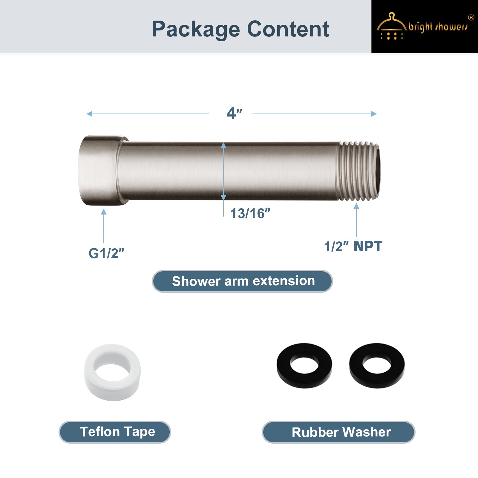 Shower extention pipe for Rain and Handheld Shower Head, 4 & 6 Inch