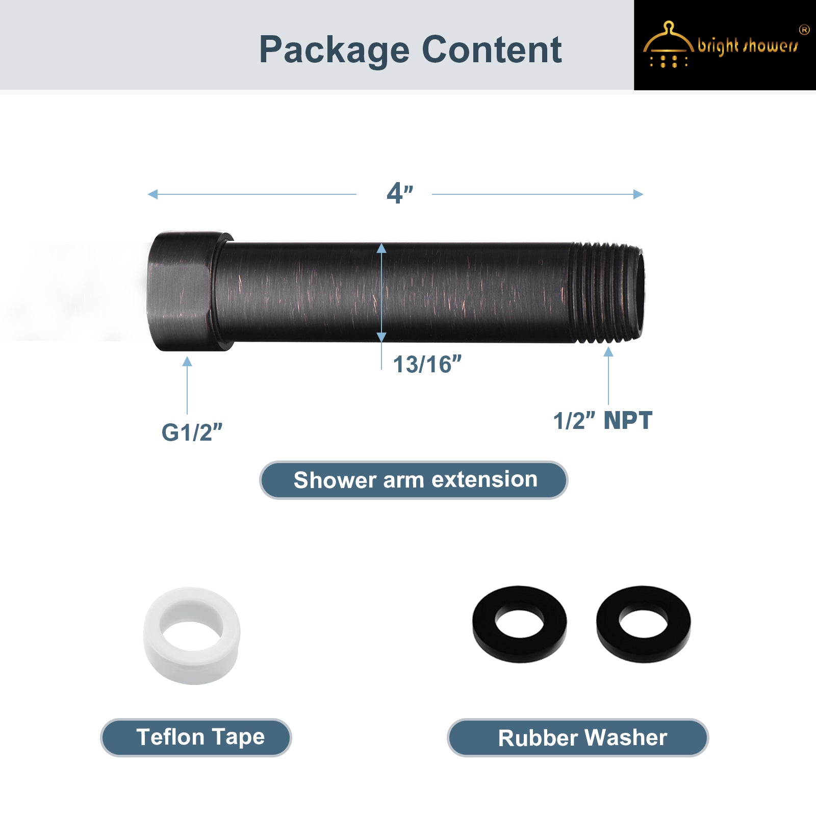 Shower extention pipe for Rain and Handheld Shower Head, 4 & 6 Inch