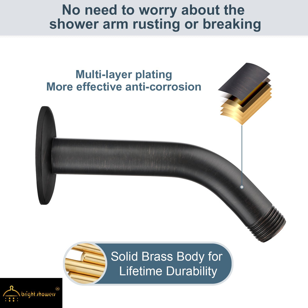6 Inch Brass Shower Arm for Wall Mount Fixed and Handheld Shower Head, UPC:855738008794