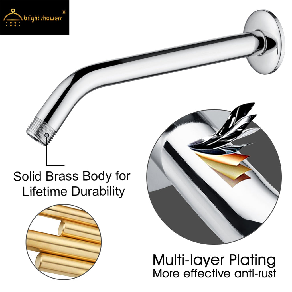 BRIGHT SHOWERS 10 Inch Solid Brass Shower Head Extension Arm, Wall Mounted Shower Pipe Arm