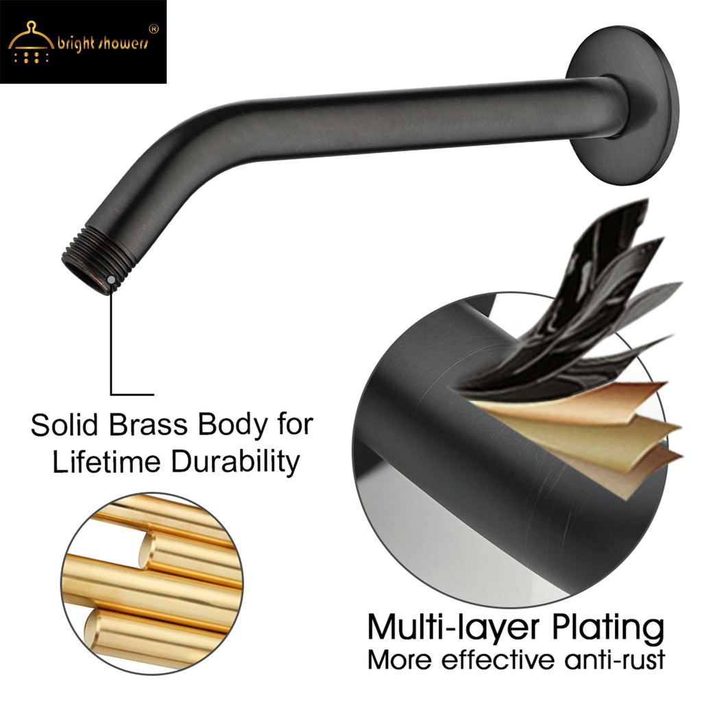 BRIGHT SHOWERS 10 Inch Solid Brass Shower Head Extension Arm, Wall Mounted Shower Pipe Arm