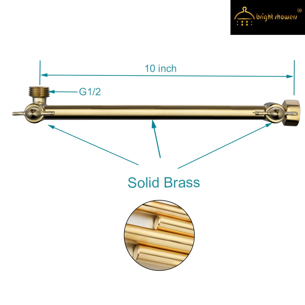 Brass Shower Head Extension Arm, Height & Angle Adjustable,10 Inch