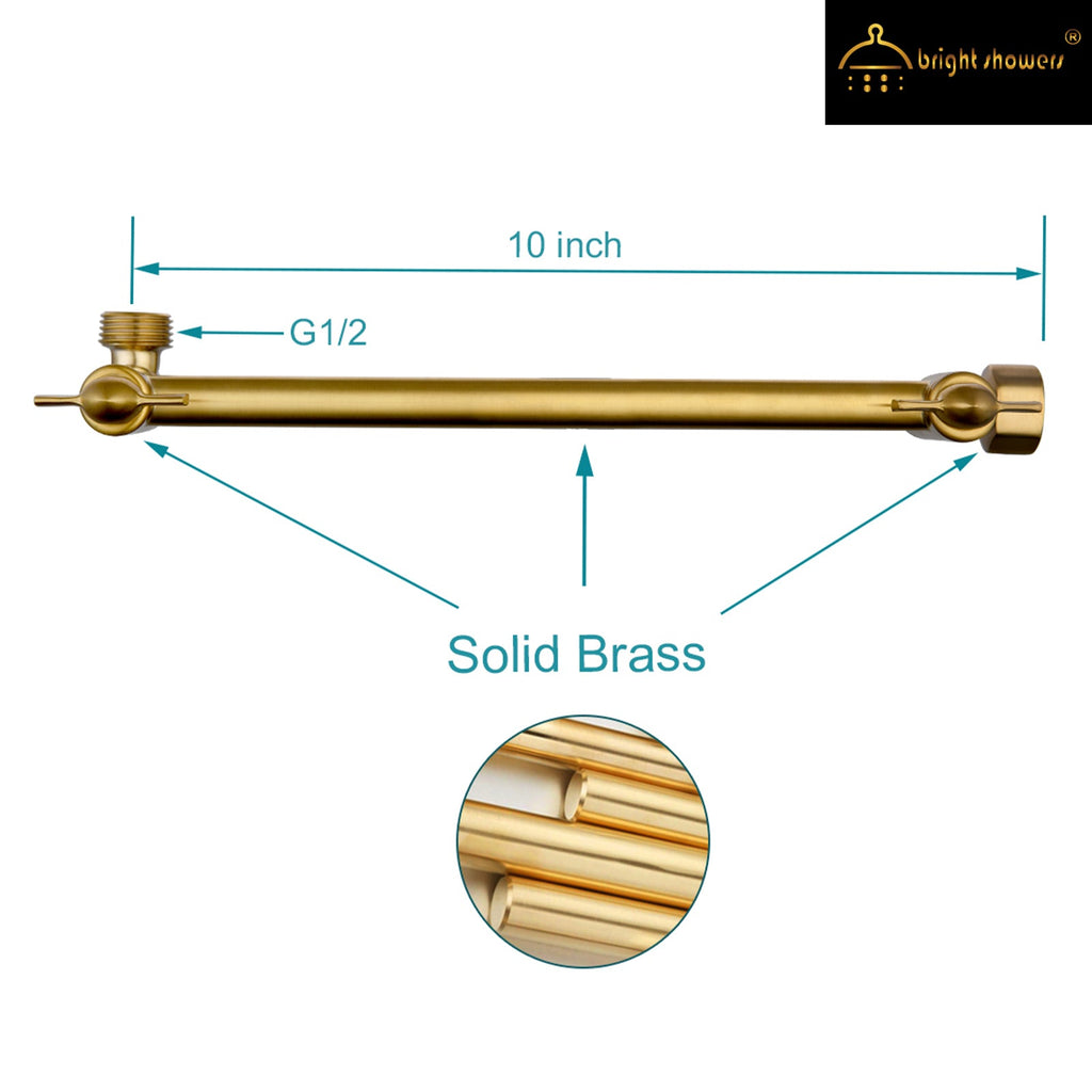 Brass Shower Head Extension Arm, Height & Angle Adjustable,10 Inch