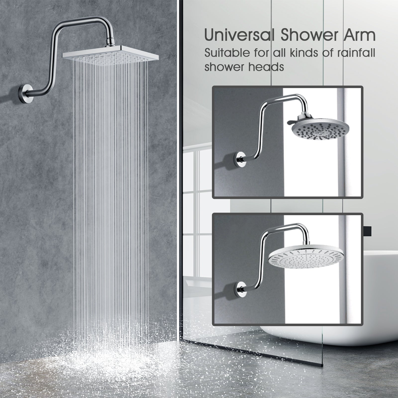 Bright Showers Shower Head Extension Arm with Flange S Shaped High Rise Extender,13 Inch