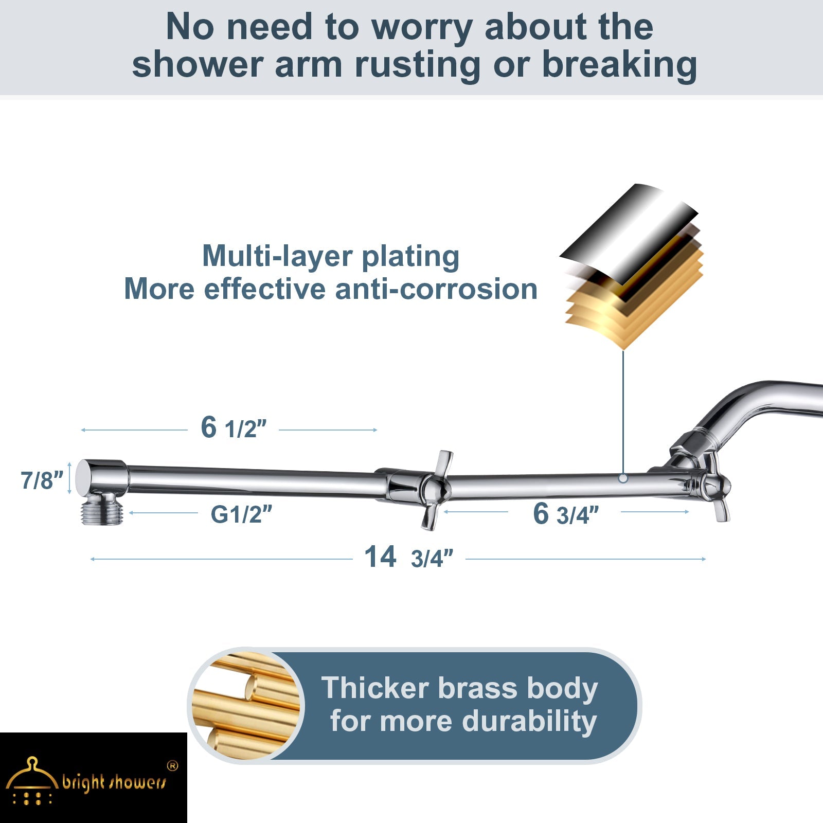 14 Inch Shower Arm Extender for Rain and Handheld Shower Head, Height & Angle Adjustable