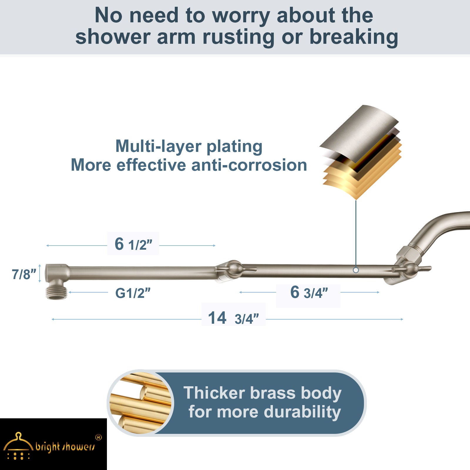 14 Inch Shower Arm Extender for Rain and Handheld Shower Head, Height & Angle Adjustable