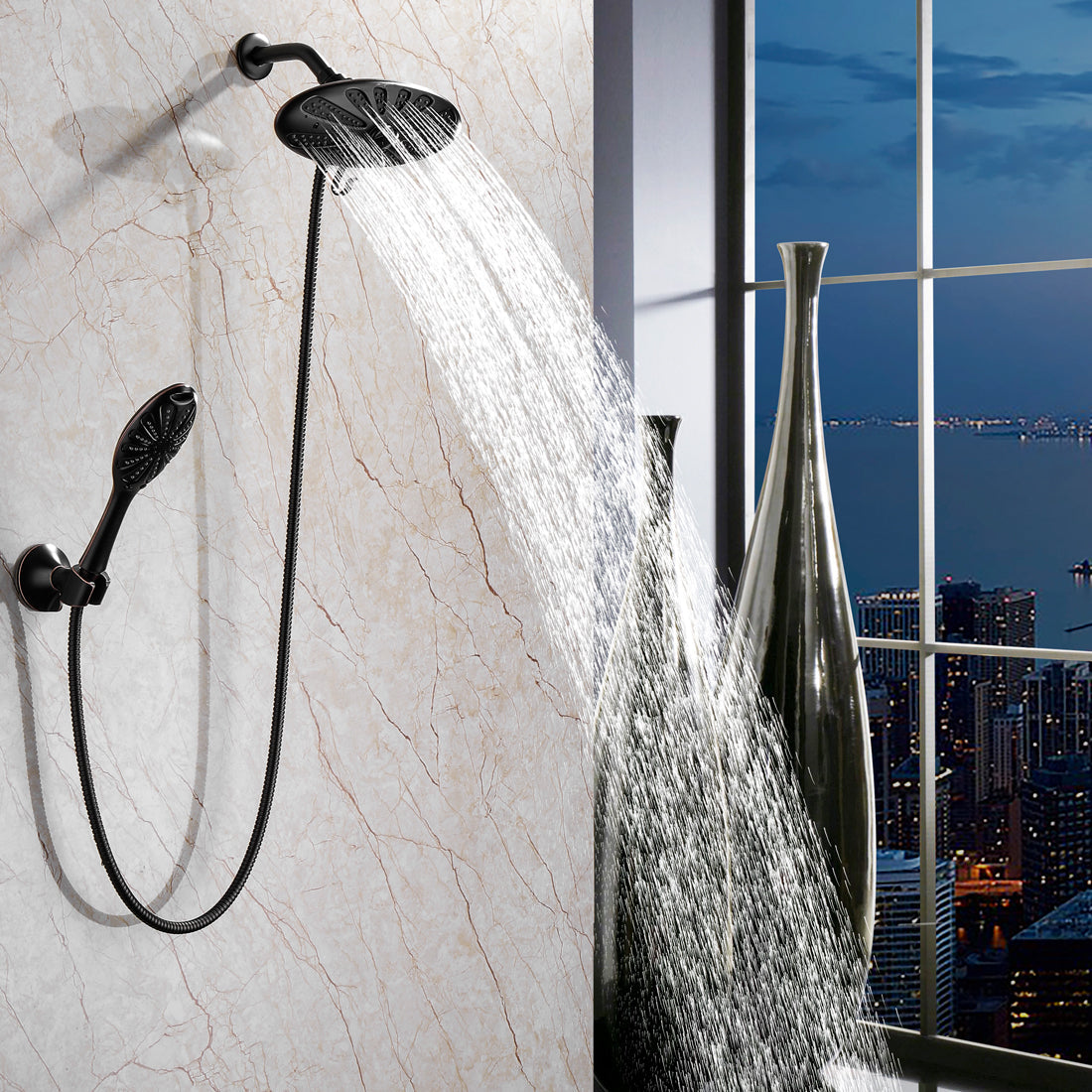 Shower Heads Combo - Rain Shower Head and Handheld Shower Head with Hose and Suction Holder