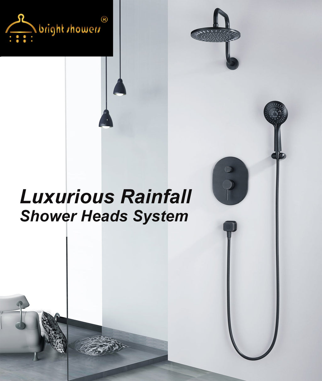 Bright Showers 9-Spray Shower Faucet Set -Shower Head with High Rise Arm, Handheld Head with Valve and Trim Kit