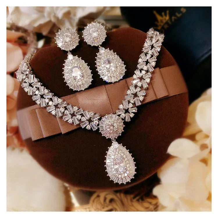 Bridal Jewelry Sets For Women S925 Silver Needle Drop Earrings Necklaces Pendants Crown Wedding Cubic Zirconia Accessories