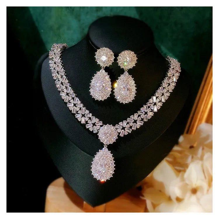 Bridal Jewelry Sets For Women S925 Silver Needle Drop Earrings Necklaces Pendants Crown Wedding Cubic Zirconia Accessories